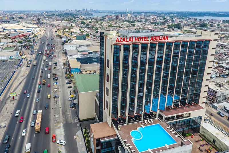 An aerial view of Azalai hotel in Abidjan, the biggest city and economic hub of Côte d'Ivoire.