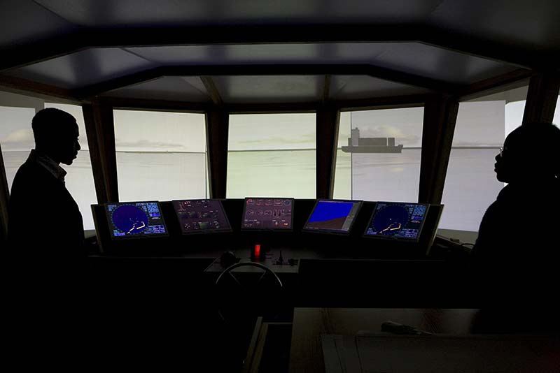A navigation simulator at a training facility for sailors.